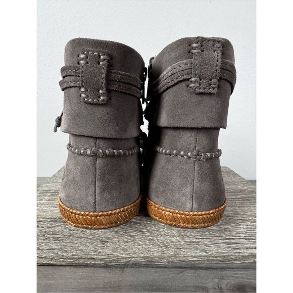 UGG Reid Lace-Up Flat Moc Leather Gray Bootie Size 7 - Picture 3 of 10